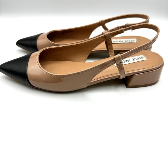 Steve Madden Shoes 8M Point Toe Low Slingback Nude Glossy Faux Leather Allure - Picture 5 of 9